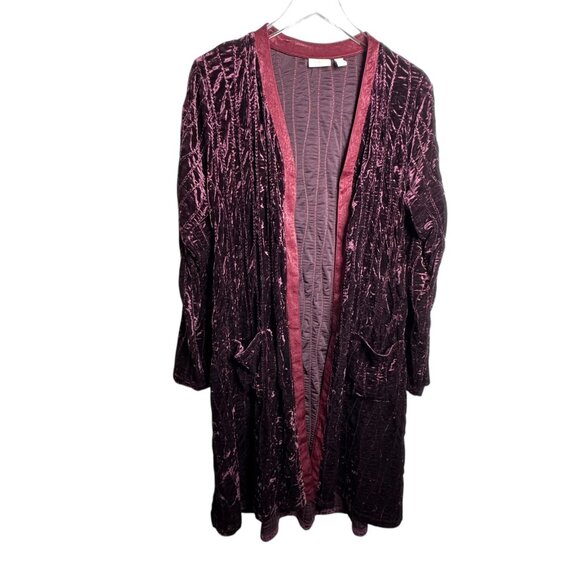 Logo Lavish Lori Goldstein burgundy crushed velvet duster size 1X long cardigan - Picture 1 of 9
